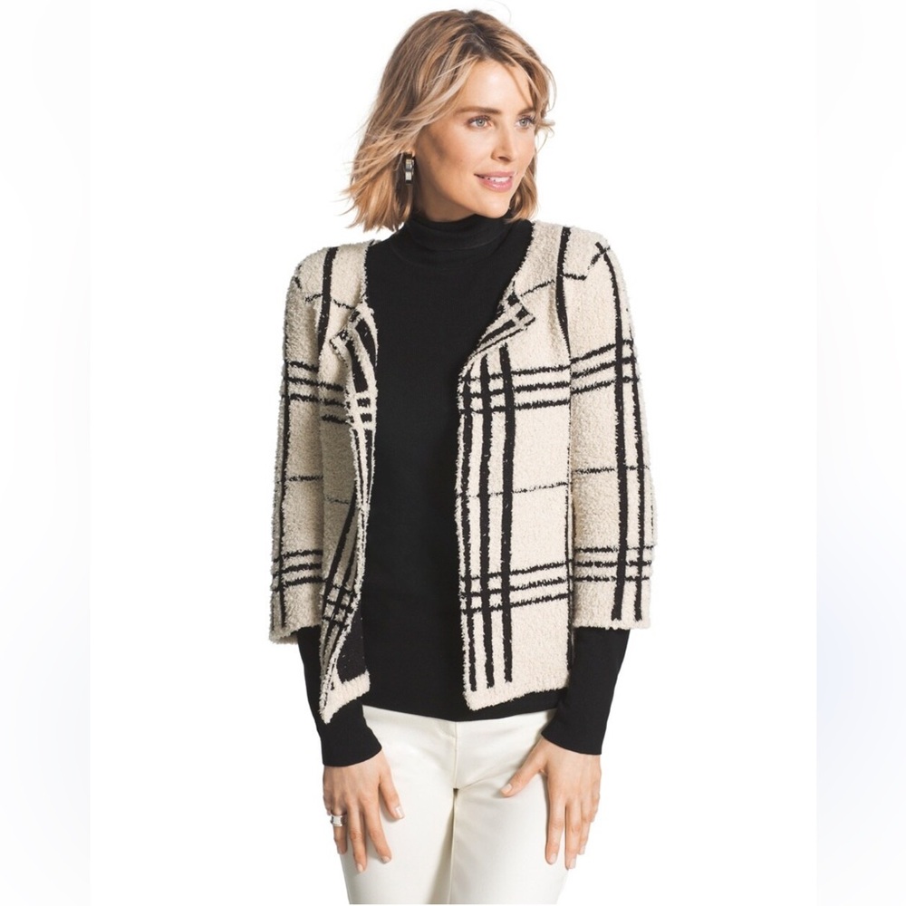 Chicos Cleo Plaid Cardigan. Sherpa Style Cape Jacket. Size 3. (903)‎